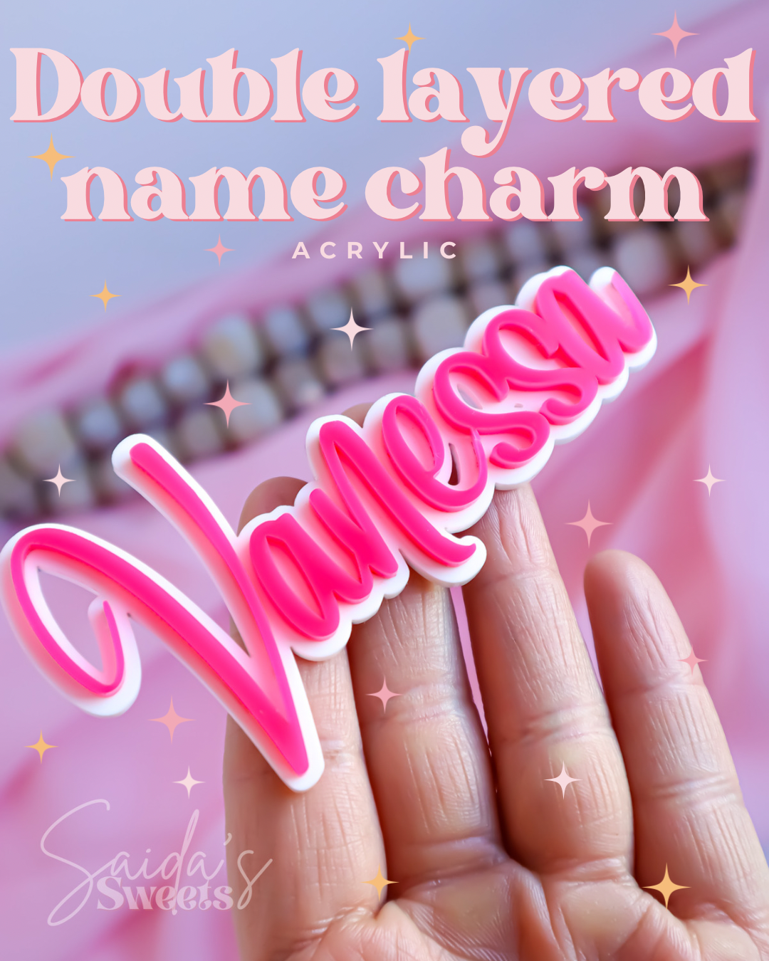 Personalized Acrylic Cake Charm — 2 Word Script Font, Choose Size 3" To 6", Gold Color