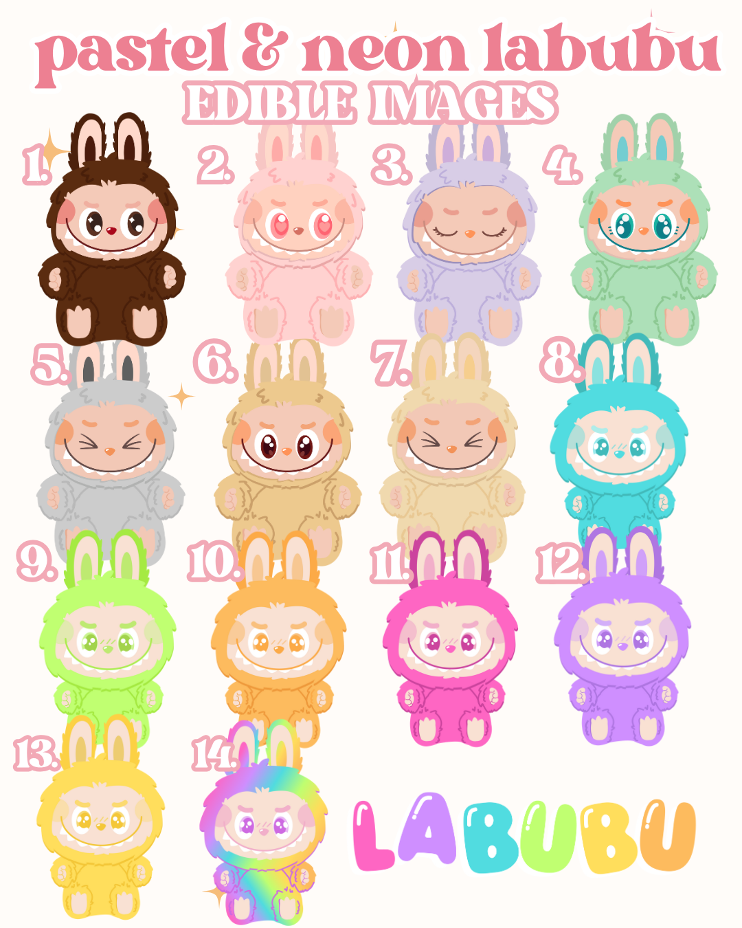 Pastel & Neon Labubu Edible Images