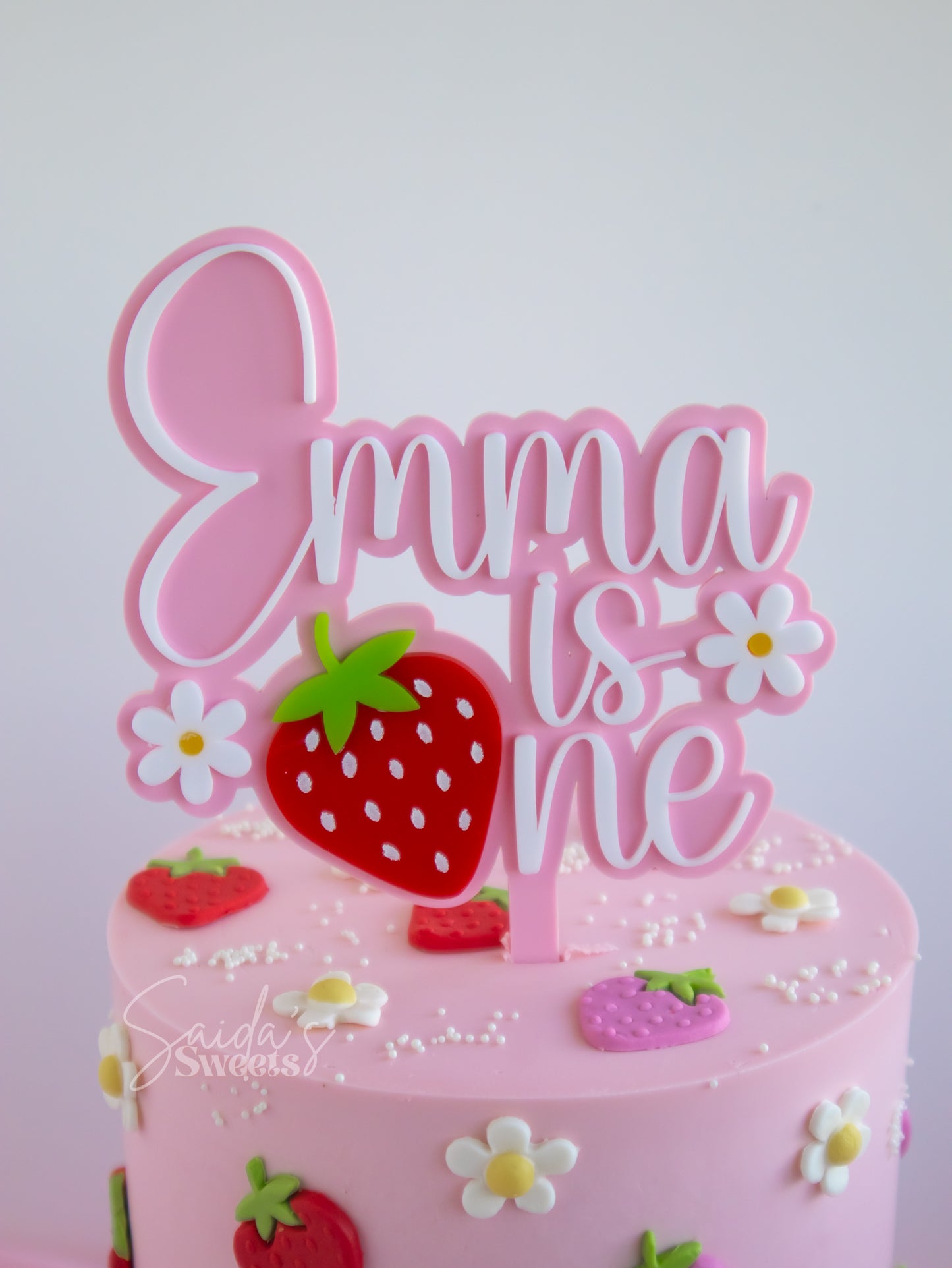 Strawberry 1st Birthday Acrylic Topper