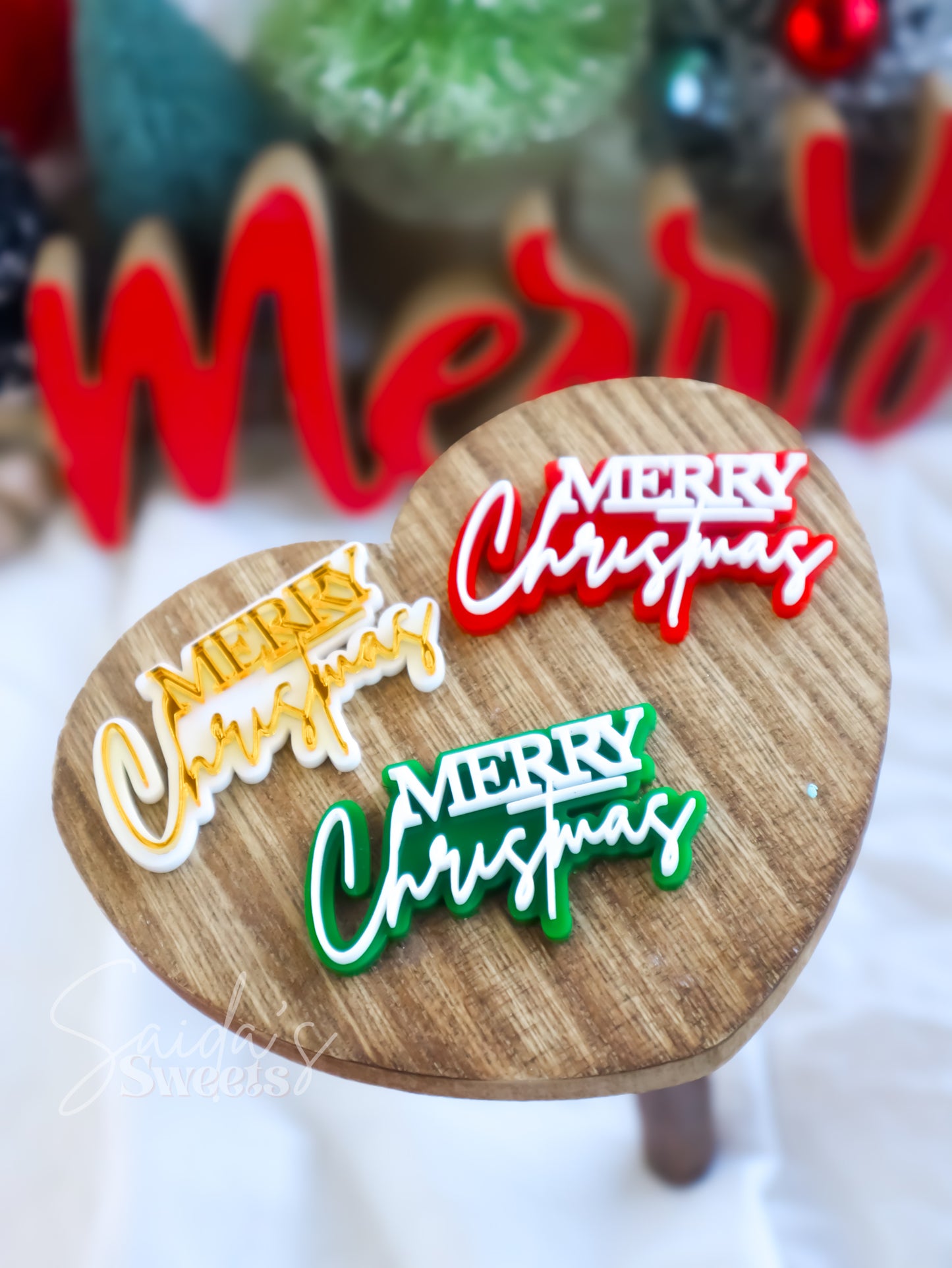 Merry Christmas Double layered Acrylic Cupcake Charm