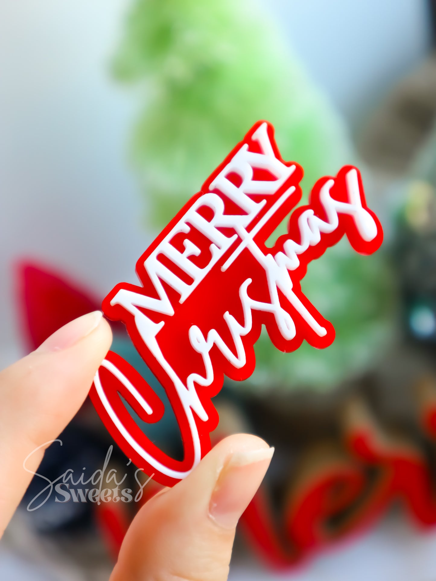 Merry Christmas Double layered Acrylic Cupcake Charm