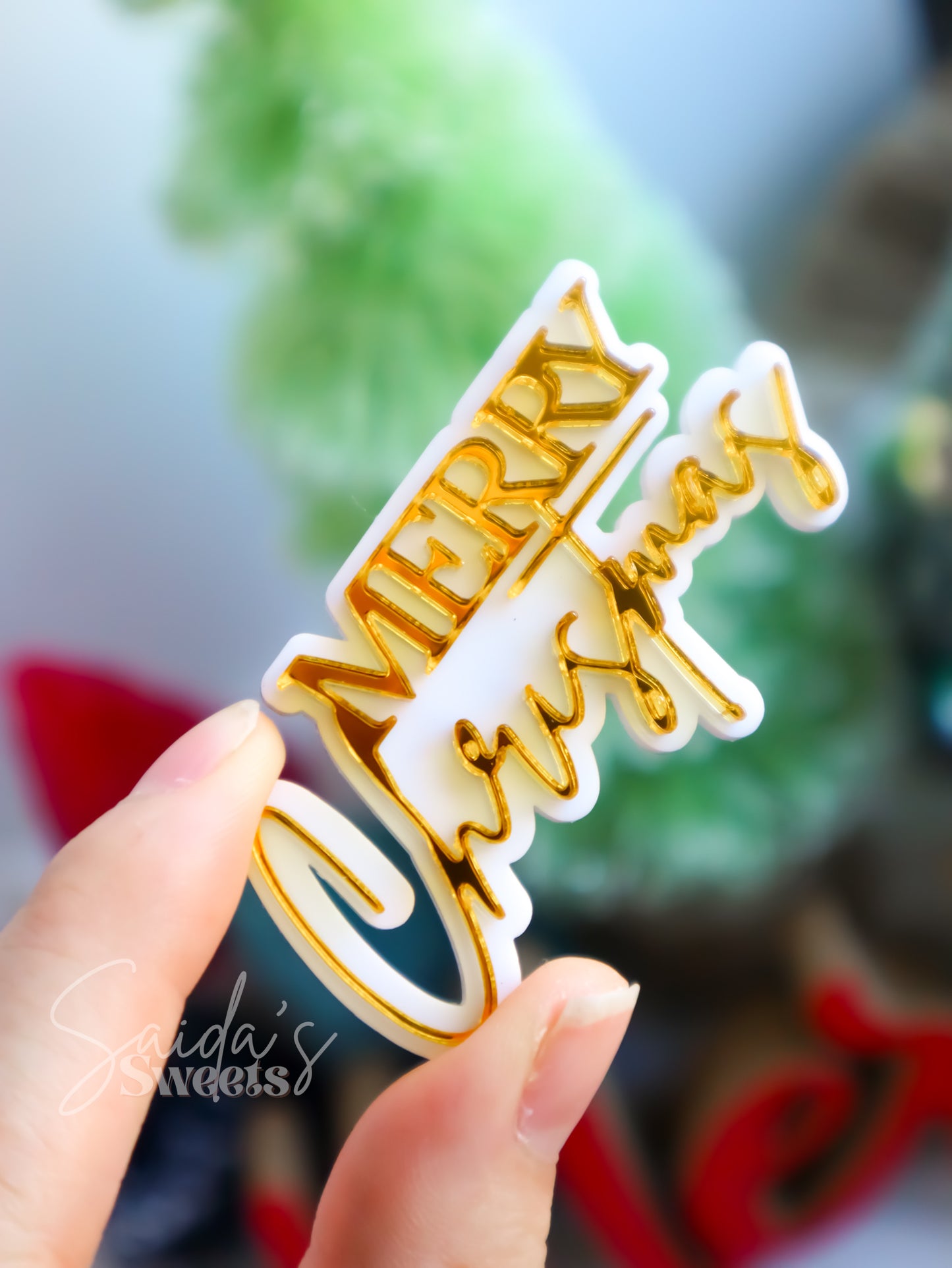 Merry Christmas Double layered Acrylic Cupcake Charm