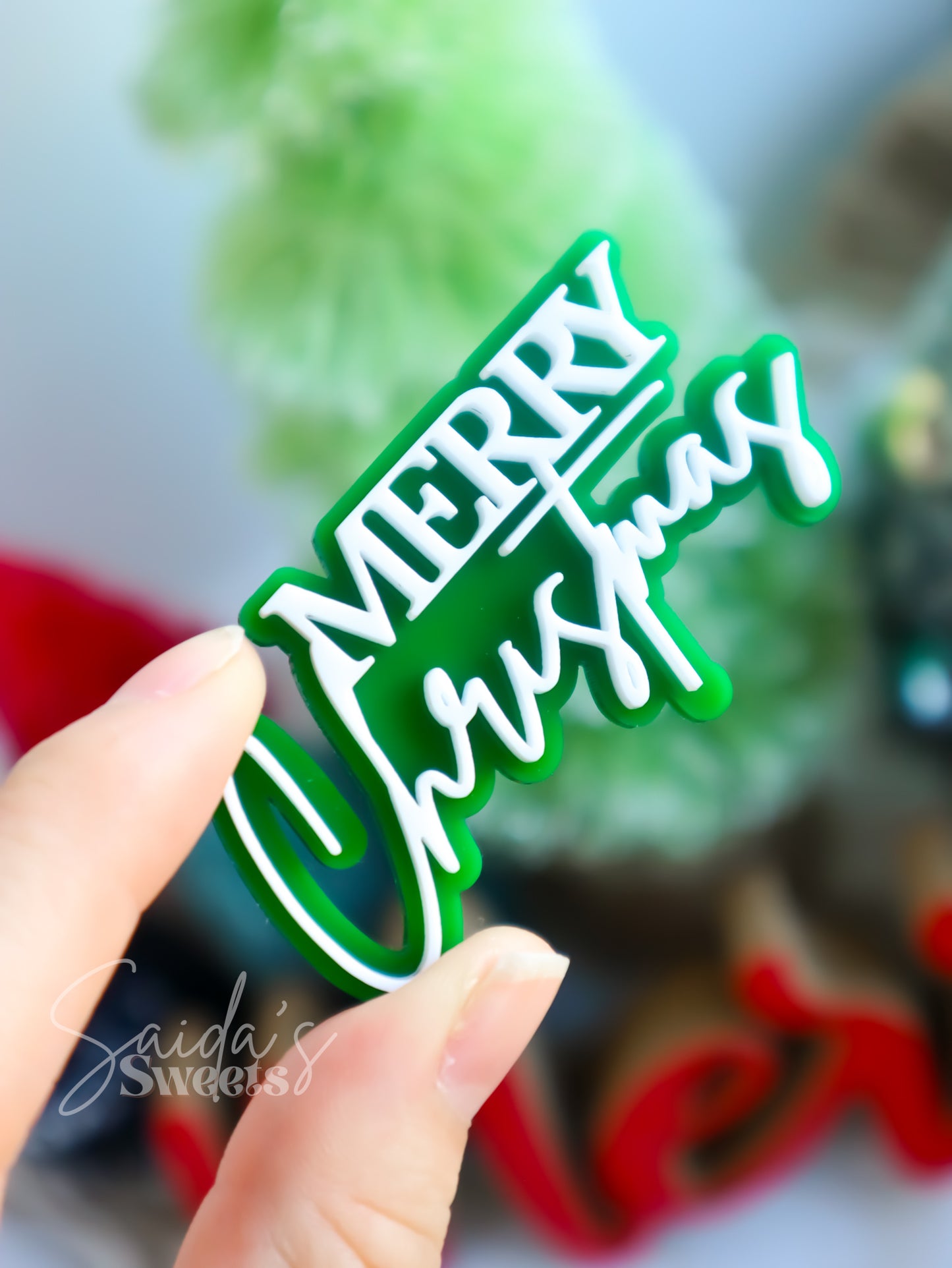 Merry Christmas Double layered Acrylic Cupcake Charm