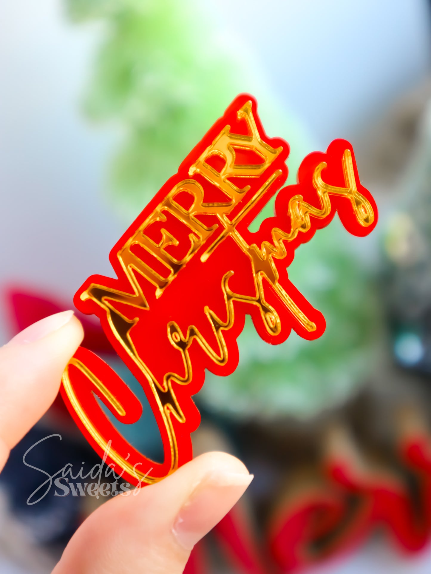 Merry Christmas Double layered Acrylic Cupcake Charm