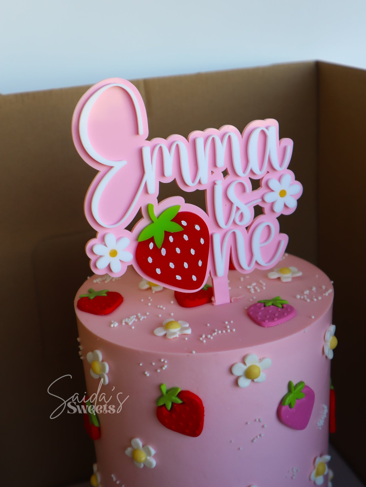 Strawberry 1st Birthday Acrylic Topper