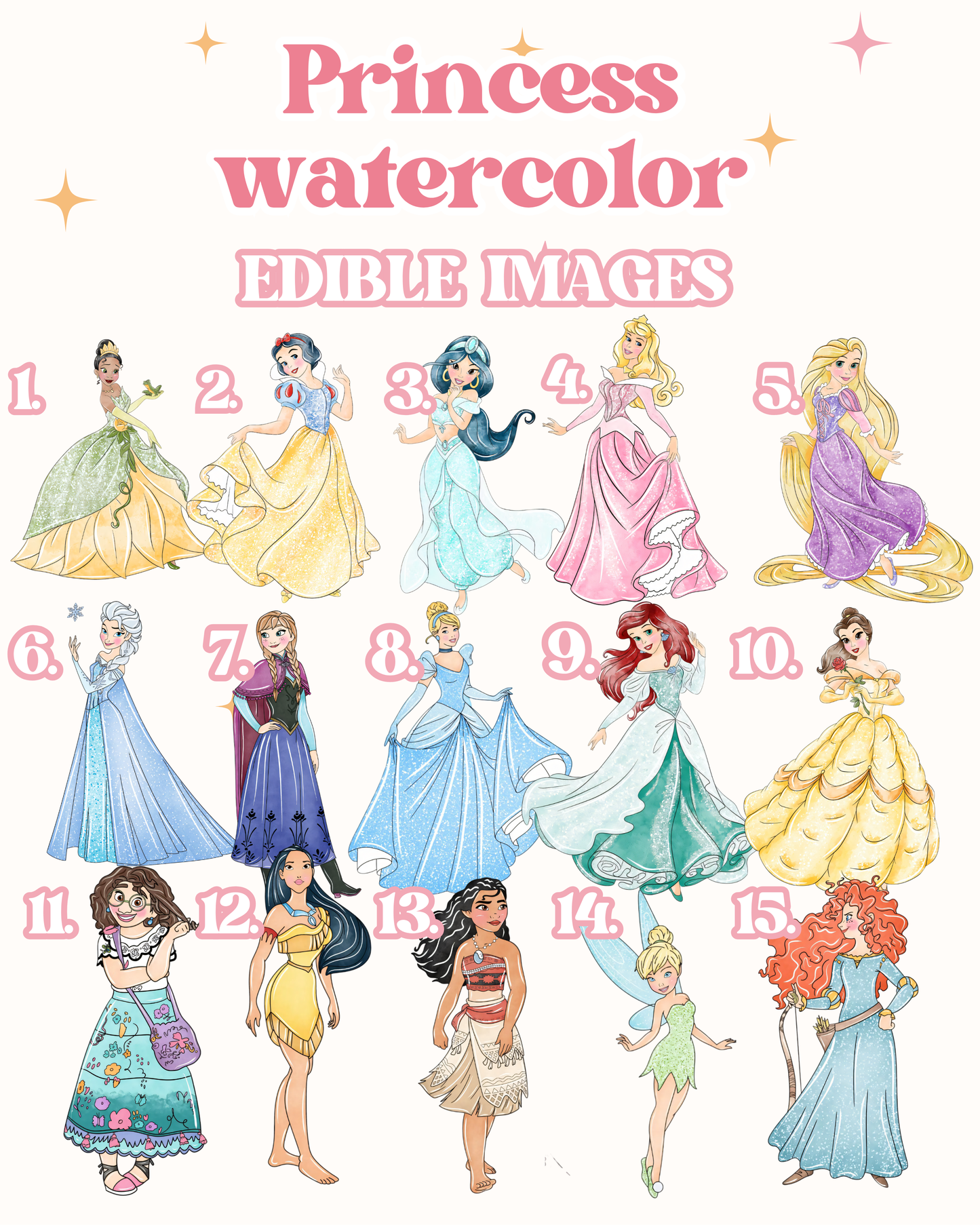 princesses watercolor Edible Images